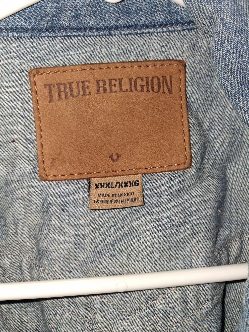 True Religion Men's Faded Blue Denim Vest with Distressed Detail